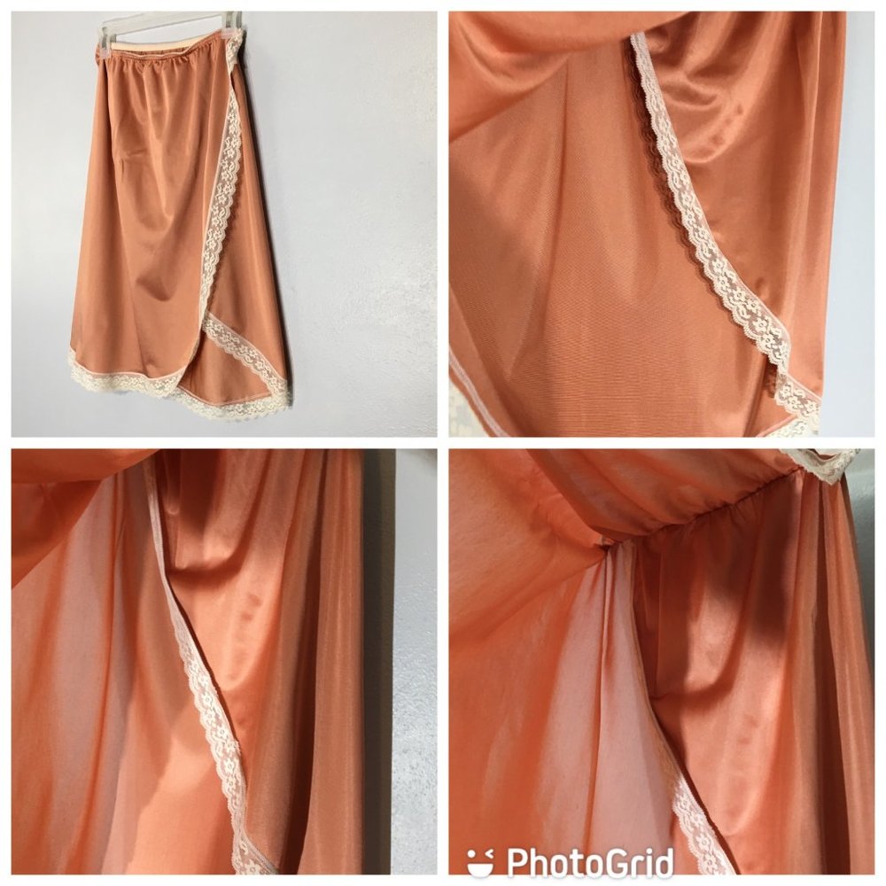 Vintage Copper Colored Half Slip, Feminine Slip Skirt, Wrap High Slit Coquette - Picture 3 of 16
